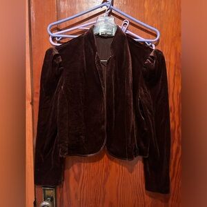Vintage Melissa Lane brown velvet cropped cardigan puff sleeve